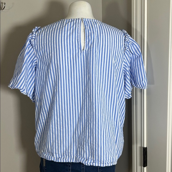 Tuckernuck Pomander Place Blue and White Puff Sleeve Peplum Blouse Sz M - Picture 6 of 11